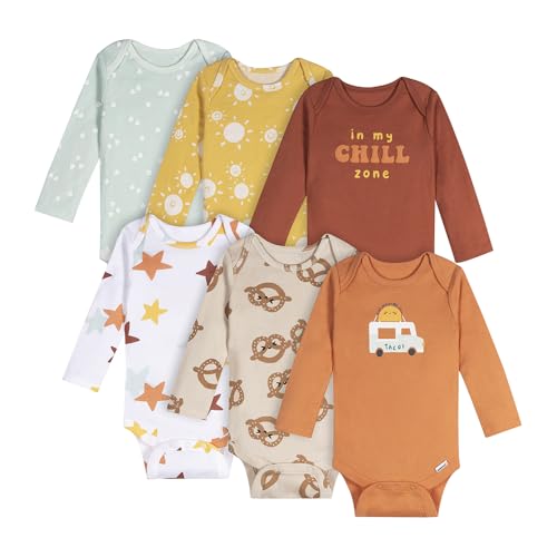 Image of Onesies Brand Unisex Baby 6-Pack Long Sleeve Bodysuits - Breathable Cotton One-Piece Outfits for Newborns & Infants
