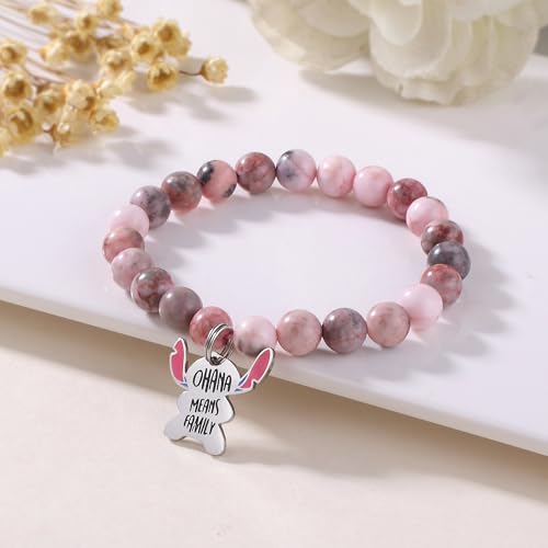 Image of Pink Natural Stone Stitch-Shape Bracelets for Daughter Granddaughter Niece Sister Women Love Gifts Bracelet Jewelry