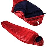 Alpin Loacker Saco de dormir para 3 estaciones, para exteriores, 0 °C, ultraligero, impermeable, transpirable, tamaño pequeño para camping, rojo, 195 cm, cremallera izquierda