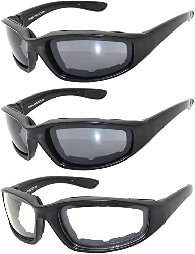 Image of OWL 3 Pack Motorcycle Riding Glasses, Padded Sport Sunglasses, Assorted Colors for Men and Women