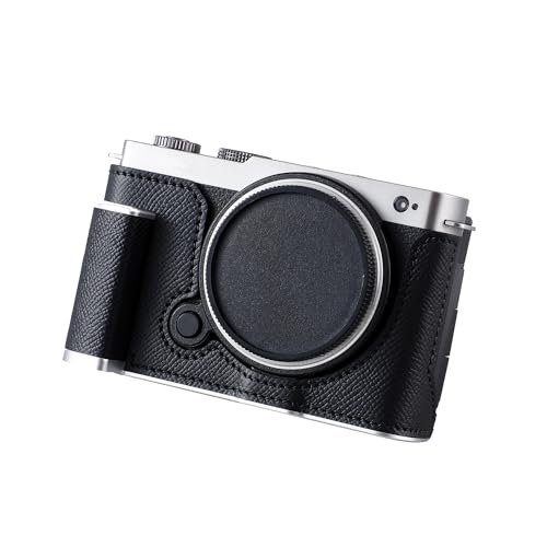 SIUTATDSH カメラハーフケース Panasonic Lumix S9用、ビンテージメタル本革インスタントカメラ保護ケース Panasonic Lumix DC-S9用ケース スタイリッシュ ポータブル 耐衝撃 (ブラックS)