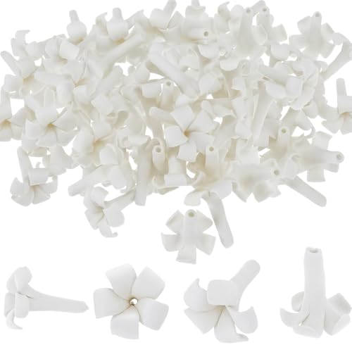 Jutom 50 Pcs Puakenikeni Clay Flowers Beads 20mm Handmade Pikake Clay Bead with Pre-drilled Holes Hawaiian Pikake Flower Beads for Earrings Necklaces Jewelry Making DIY Craft Supplies(White)