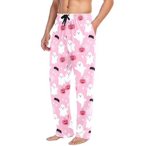 White Spirits with Bats Men's Cotton Pajama Pants with Pockets and Drawstring Comfortable and Stylish,S4