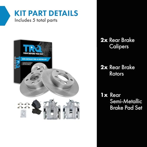 Image of TRQ Rear Brake Pad and Rotor Set Semi Metallic Rotors Calipers | For 1999 Volkswagen Jetta