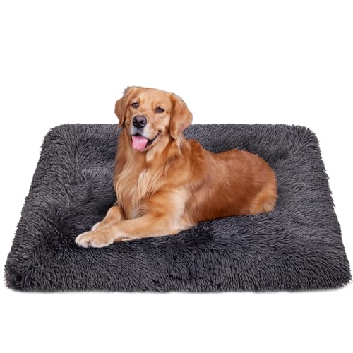 LENAUQ Fluffy Washable Dog Crate Bed, Comfortable Anti-slip Plush Dog Bed Crate Mattress, Self Warming Supper Soft Dog Bed for Crate, 80x555cm, Grey
