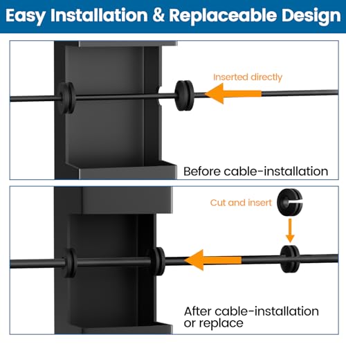 Muzata 100 Pack Black Cable Railing Rubber Grommets for Level & 25 30 35 Degree Angle Stairs 1/8" 5/32" 3/16" Wire Rope Protector Sleeves Deck Cable Railing Hardware Kit Metal Posts CB28