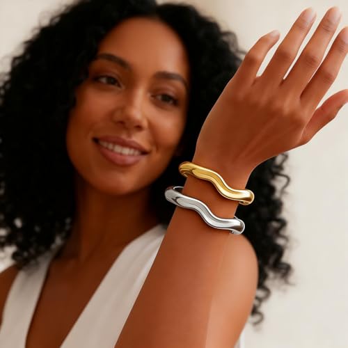 Image of Long tiantian Gold Bangles for Women Bangle Bracelets Chunky Bangles Bracelets Non Tarnish Gold /Silver Bracelet for Women Trendy Jewelry Gifts