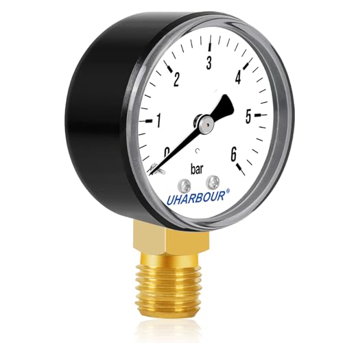 UHARBOUR Manometer Wasser 0-6 Bar, 1/4 Zoll, Druckluft Untere Halterung, 1/4 BSP-Messinganschluss