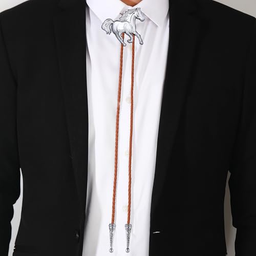 Image of GelConnie Bolo Ties for Men Women Western Cowboy Tie Mens Western Necklace Leather Necktie Gold Bolero Tie Cowboy Necklace