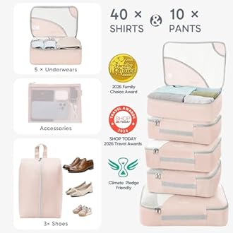 OlarHike ALL INCLUDED 10 Set Durable Packing Cubes for Travel,Gifts for Women Mom Men,Luggage & Suitcase Organizers with Toiletry Bag,Vacation Essentials for Cruise & Plane,Beach Accessories,Beige