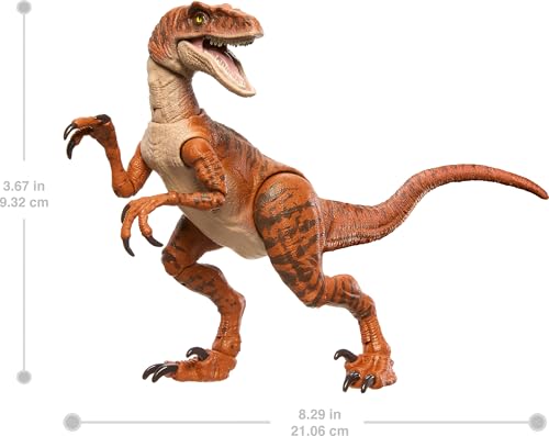 Image of Mattel Jurassic World Hammond Collection Dinosaur Action Figure Toy, Atrociraptor Tiger, Premium Movie Design Glass Eyes & 13 Points Articulation