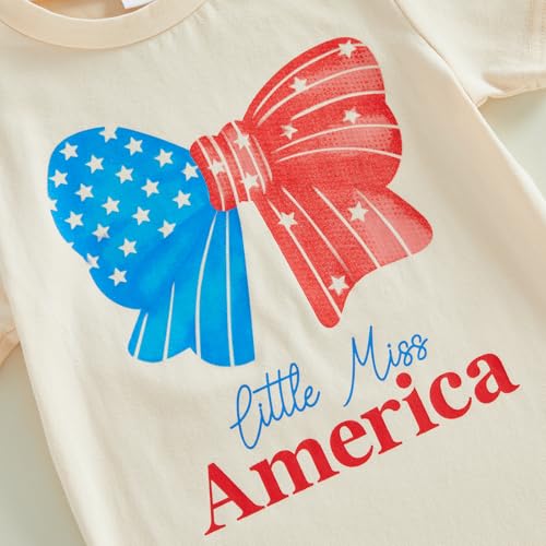 Image of Kids Toddler Girls 4th of July T-Shirt Coquette Bowknot Patriotic USA 250 American Flag Independence Day Top