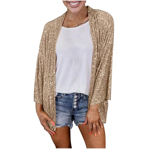 Womens 2024 Fashion Lightweight Cardigans Sequin Sparkle Long Sleeve Open Front Cardigan Party Coats Trendy Outfits