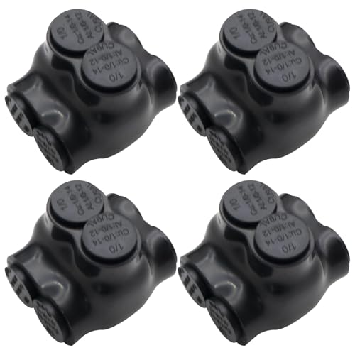 1/0-14AWG Insulated 2 Port Inline Splice Connector Black Wire Connectors,Allen Hex 3/16" Insulated Cable Connectors Pre-Loaded Oxide Inhibitors,UL Listed(4pcs)