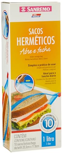 Sanremo - Saco Plástico Hermético Cristal Abre e Fecha de 1000ml, Linha Vac Freezer