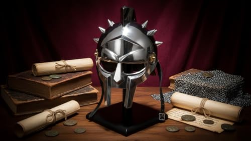 Image of THOR INSTRUMENTS Gladiator Maximus Helmet - Full Size Metal Arena Helmet for LARP, Cosplay, Renaissance Fairs, Halloween, historical reenactment