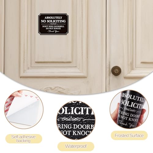 Image of No Soliciting Sign for Front Door,Self-Adhesive Elegant Do Not Knock or Ring Doorbell No Soliciting Sticker for Home, No Solicitors Sign for Doorbell, House Door, Home, Office 5.6 inchx 3.9 inch