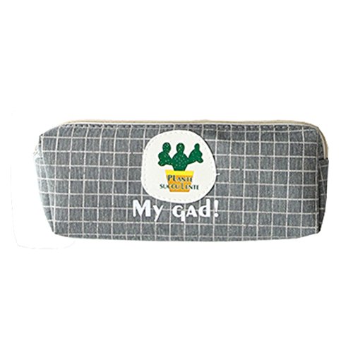 Preisvergleich Produktbild Drawihi Leinwand Federmäppchen Cartoon-Topfpflanze Muster Mäppchen Kosmetiktasche Briefpapier Tasche Für Mädchen und Studenten (Grau) 18 * 7 cm