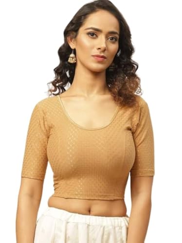 Fressia Fabrics Pure Cotton 4-Way Stretch Readymade Blouse for Women | Free Size to 4XL Stretchable Round Neck Dobby Cotton Half Sleeve Readymade Saree Blouse for Women Stylish