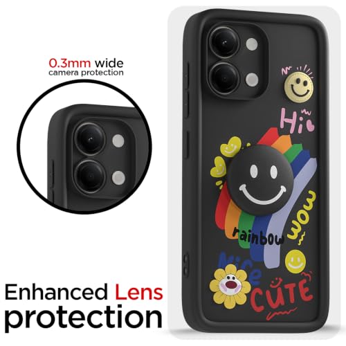 Image of Pikkme Back Cover for Vivo Y11 5G / Vivo T5 Lite 5G | Soft Silicone| Cute Rainbow Smile & 3D Cartoon Flower Design | Shockproof Raised Camera Protection Bumper Case (Black)