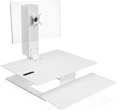 UPLIFT DESK - E7 Electric Standing Desk Converter, White Base, White Eco Worksurface (Single Monitor)