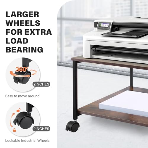 Image of EMERIT Printer Stand,19.5''x19.5''x12.8'' 2 Tier Large Printer Laser Table Heavy Duty Rolling Printer Cart with Wheels for Home Office -100 LBS Each Tier