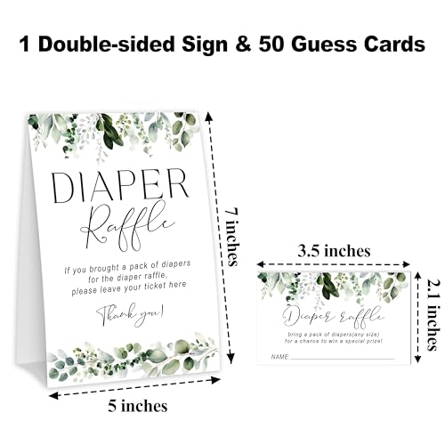 GOLRMC Greenery Diaper Raffle Tickets for Baby Shower, Baby In Bloom Baby Shower Games for Gender Reveal, Baby Shower Party Decor & Supplies, 1 Sign & 50 Cards Set-A12 - Image 3