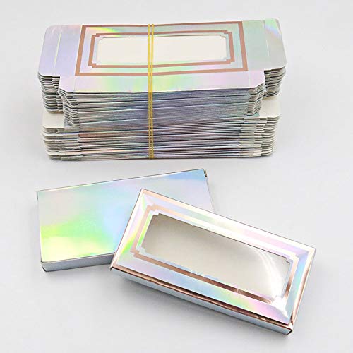 HBZGTLAD NEW 50pcs Empty Eyelashes Packaging Soft Paper Lash Box holographic Design for 25MM Strip Lashes 3D Mink Lashes (9#)