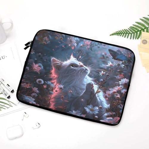 Funda para portátil de 17 pulgadas con diseño de gato blanco impermeable 5