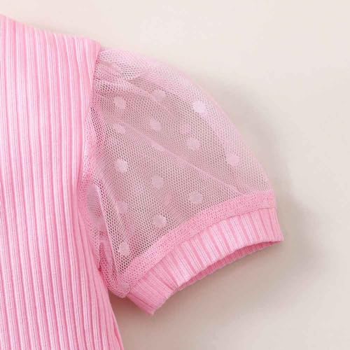 Image of OPAWO Toddler Girl Shirts, Puff Dot Sleeve Baby Tee Shirt, Ribbed Short Sleeve T-Shirt, Solid Color Girls Tshirt Tops, 12M-7Y