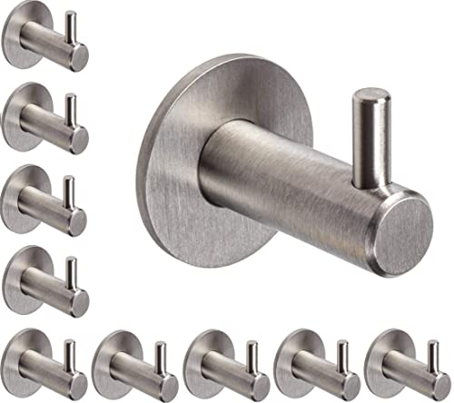 Gedotec Design Garderobenhaken Edelstahl Kleiderhaken einzeln - HOLY | Handtuchhaken mit Einzelhaken | Wandhaken zum Schrauben | 10 Stück Mantel-Haken silber matt gebürstet inkl. Befestigungsmaterial