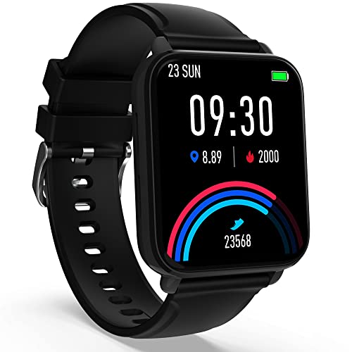 Dr Trust USA HealthPal 2 Fitness WatchBluetooth Android, iOS Connected, Notifications Call, SMS, Social Media, Unisex Design, 1.7” Display, Sports Modes, Sleep Monitoring, Music Control-8003 (Black)