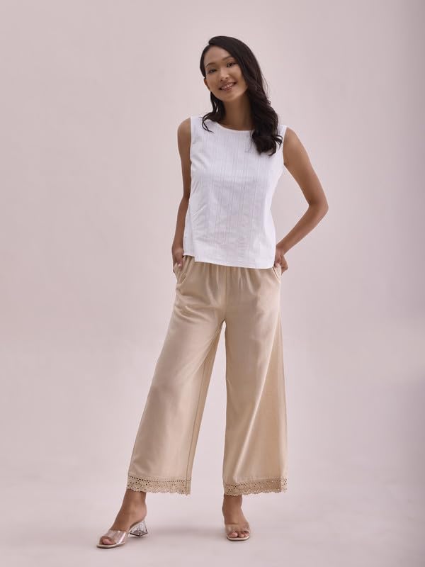 Image of GO COLORS Soft Linen Wide Pant Full Length for Women| Breathable, Mid Rise
