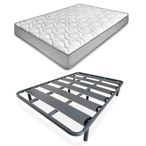 amuéblate Online - Cama Completa con Colchón Carla Reversible + Somier de Láminas Reforzado con 6 Patas Redondas Roscadas, 135 x 190