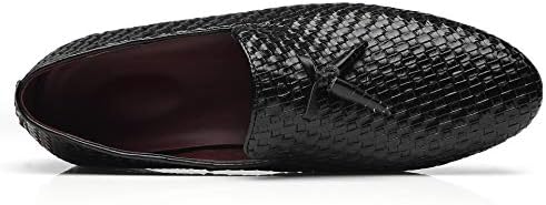 Santimon Loafers Men Fashion Weave Dress Driving Flats Fringe Slip on Penny Loafer Casual Shoes Black 8 US | Image 3