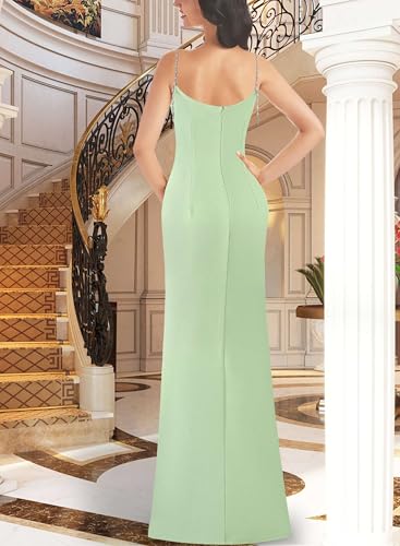 Image of VFSHOW Womens Sexy Formal Ruched Fitted High Slit Bodycon Maxi Dress Spaghetti Strap Sweetheart Cocktail Prom Evening Gown