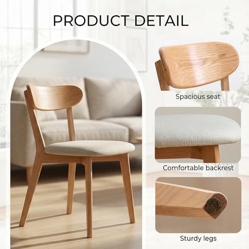 Image of 100% Solid Wood Dining Chairs,Mid Century Modern Dining Chairs with Rounded Backrest,Kitchen,Dining Room Chairs Set of 1 /2 /4 (2, Original Color White Upholstery)