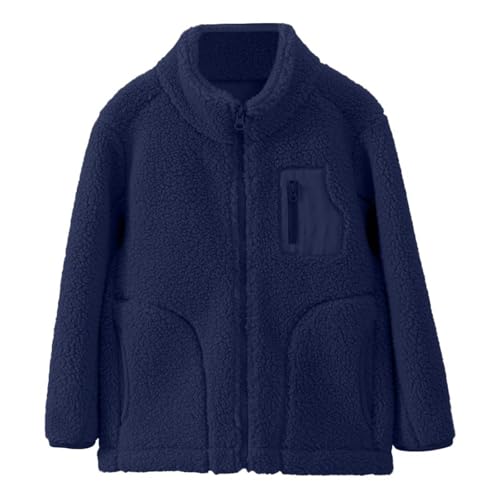 EnJoCho Outdoor Fleece Jacket Girl Fashion Korean Stand Collar Warm Fleece Thickened Coat Coat (Navy, 13-14 Years)