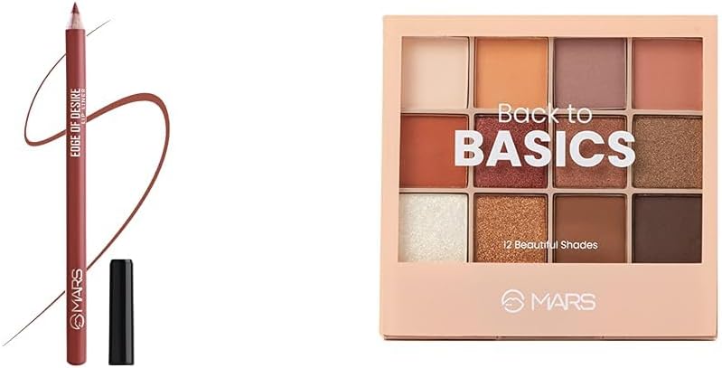 MARS Matte Lip Liner | One Swipe Smooth Application | Long Lasting Lip Pencil (1.4gm) (20-CHILL RED) 12 Shades Back to Basics Eyeshadow Palette with Free Applicator (14.4 gm) (Shade-02)