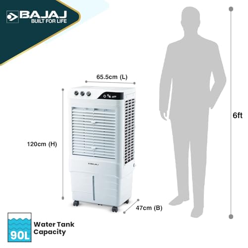 Image of Bajaj DMH 90 Neo 90L Desert Air Cooler for Home|For Larger Room|Anti-Bacterial Honeycomb Cooling Pad|High-Speed|Ice Chamber|90Ft Air Throw|3-Speed Control|3 Year Comprehensive Product Warranty|White