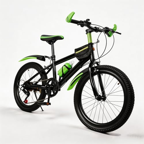 Oxylonty Mountainbike Kinderfahrrad 20 Zoll, 7-Gang-Schaltung, Scheibenbremse & Federgabel, für Kinder ab 6-13 Jahren, mit Schutzblech, Wasserflasche & Kompassglocke, 20 Zoll Fahrrad Junge