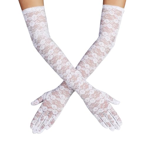 Lusofie Spitze Handschuhe Lang für Damen Elegant Tee Party Spitzenhandschuhe Weiß 1920er Jahre Verlobungskleid Party Tanz Oper Halloween Weiß...