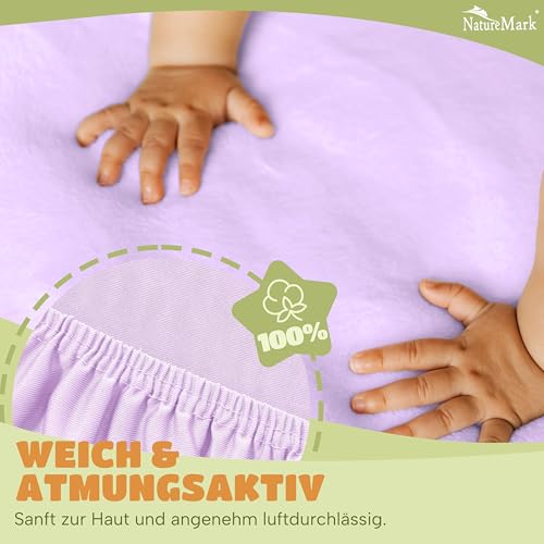 NatureMark Kinder Spannbettlaken 70x140 cm – Weiches Jersey, 100% Baumwolle, 2er Set für Babybett und Kinderbett, Flieder/Lavendel – Ansicht 5