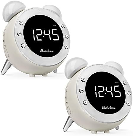 Electrohome Retro Alarm Clock Radio with Motion Activated Night Light and Snooze, Digital AM/FM Radio, Wake-up Light, Dual Alarm, Auto Time Set, Battery Backup, and Dimmer - 2 Pack