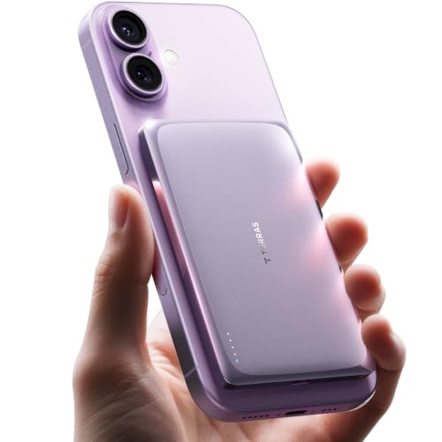 Image of TORRAS MiniMag Pro Power Bank, Ultra Slim Semi Solid-State Portable Charger, Wireless 5,000mAh Magnetic Battery Pack, Fast Charging, Travel Essential for iPhone 17 /16 /15 /14 /13 /12, Lavender Purple | Ultra Slim Portable Charger, Semi Solid-State Battery Pack, Wireless Fast Charging, iPhone 17 /16 /15 /14 /13, Travel & Daily Use