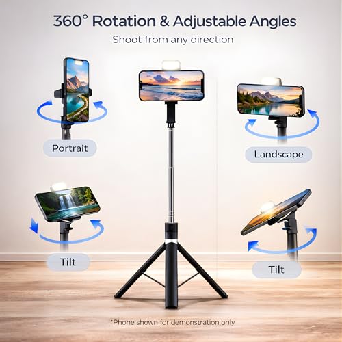 Image of Novobit 3-in-1 Selfie Stick Tripod & Video Recording Stand for Phone with LED Light & Bluetooth Remote | 170cm /67 Inch Vlogging Stand for Reels, YouTube & Video Shooting - iPhone & Android