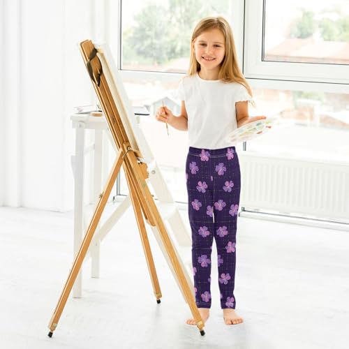 ALAZA Girls' Leggings Children's Yoga Pants Skinny Printed Dance Purple Hibiscus Flower Comfortable 4T4