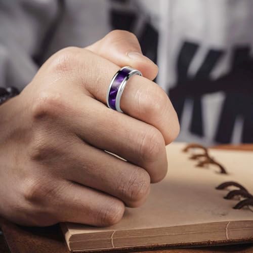 Custom Engraved Couple Rings Set Promise Rings for Him and Her Purple Matching Wedding Rings for Couples Black and Blue Titanium Rings for Men Wedding Band CZ Engagement Ring for Women,Size 5-132