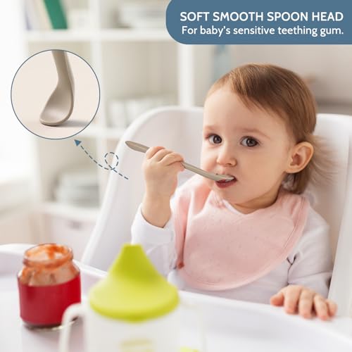 Image of 6 Piece Silicone Baby Feeding Spoons, First Stage Infant Soft-Tip Easy on Gums, Training Spoon Self-feeding, Utensils Supplies, Dishwasher & Boil-proof - Blue