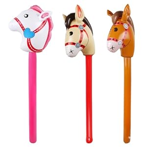 3PCS Inflatable Stick Horse,Inflatable Horse Head on Stick Horse Costume Pony/Halloween/Western Cowboy/Horse Baby Shower Birthday Party Decorations Supplies Favors Props,37 Inches Red Pink Brown